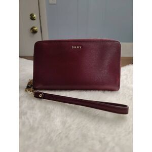 DKNY Leather Zip Around Wallet with Wrist Strap